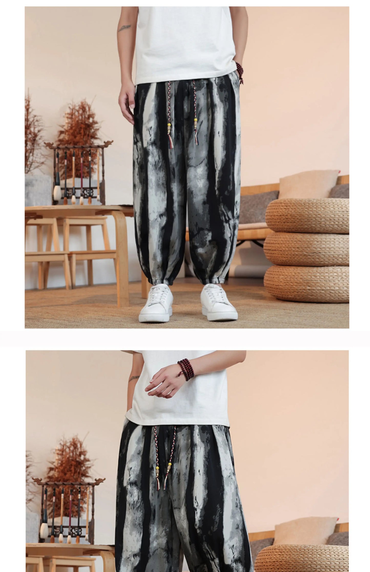 Summer Men Wide-leg Pants Male Retro Harem Pants Mens Hiphop Streetwear Harajuku Style Casual Pants Women Jogging Trousers