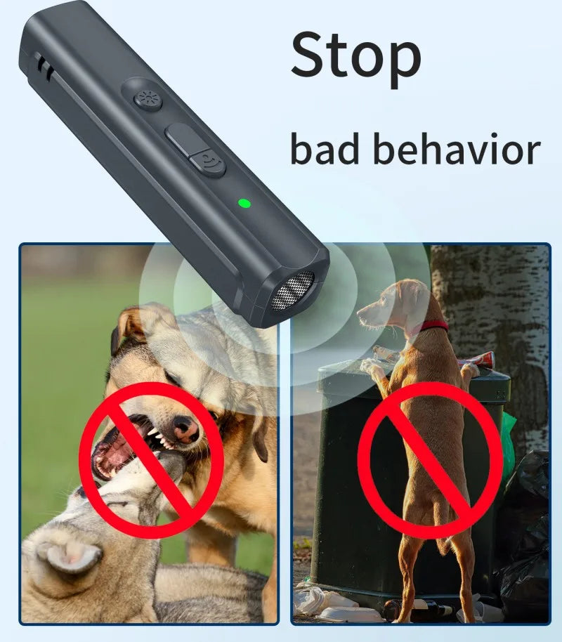 Ultrasonic Dog Repeller Anti Barking Device USB Rechargeable Portable Dog Trainer with LED Light and Lanyard