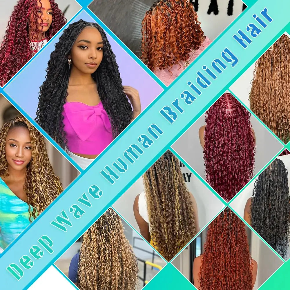 4/27# 99J# Colored Human Hair Boho Braiding Hair 50g/bundle Deep Wave Brazilian Human Braiding Hair for Black Women