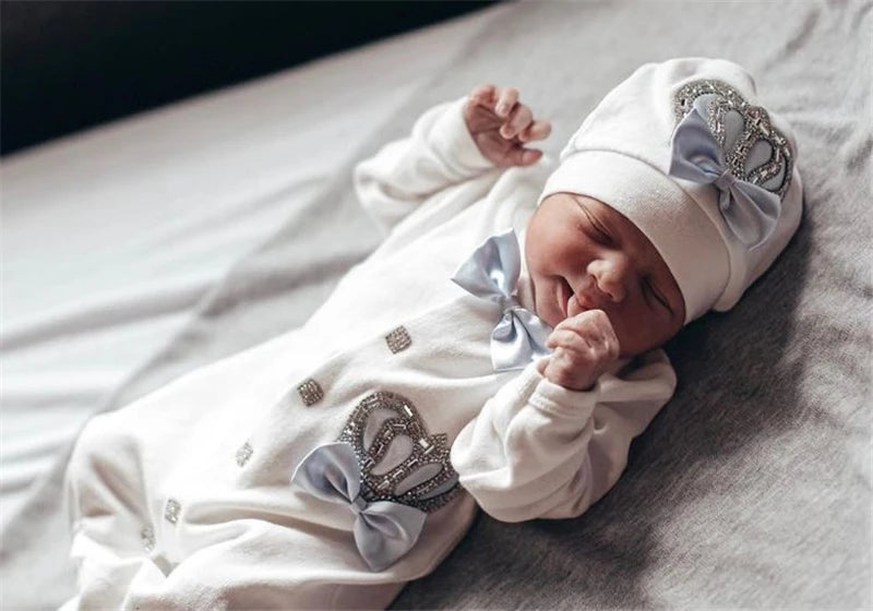5pcs Baby Girl Outfits Set Welcome Home Hosptial Infant Receiving Blanket Pillow Bed Hat Mittens Romper Set