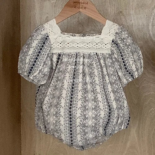 2024 New Summer Newborn Baby Girl Romper Flying Sleeve Cotton Mesh Splicing Toddler Baby Girl Jumpsuit 0-24M Baby Girl Clothing