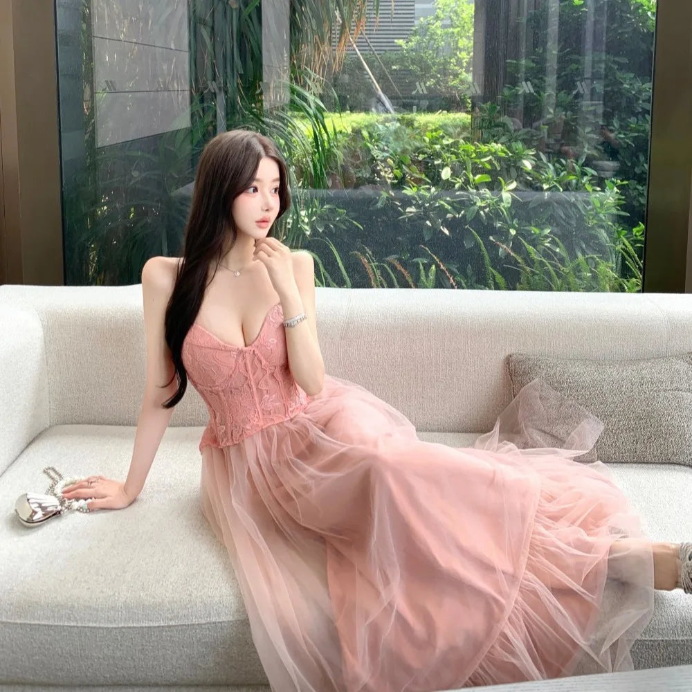 2025 French Elegant Luxury Evening Dress Women Chic Gown Fashion Mesh Lace Party Dresses Heavy Craftsmanship Boned Wedding Dress