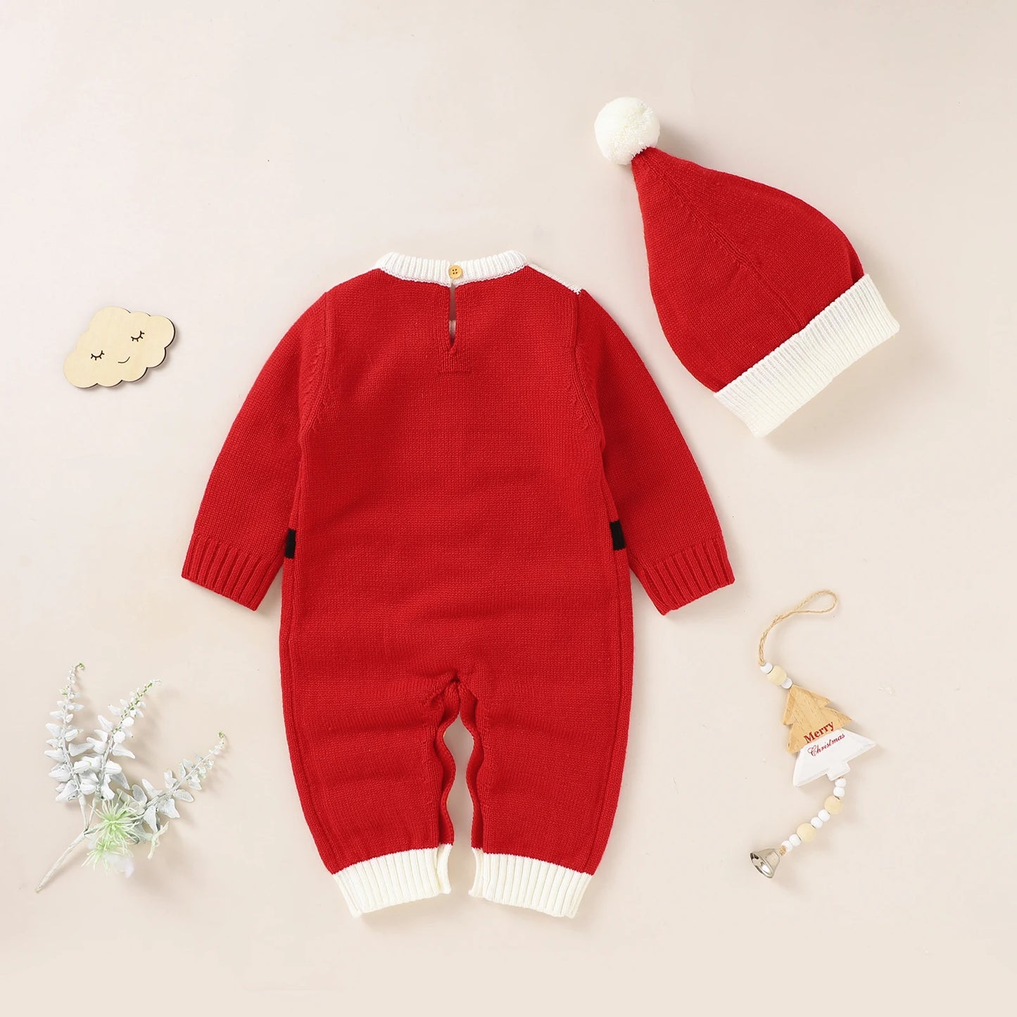 Infant Christmas Outfits Baby Romper Clothes Winter Red Santa Claus Knitted Newborn Infant Boy Girl Christmas Gift Jumpsuits+Hat