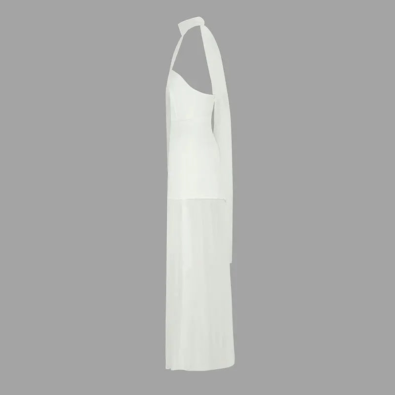Summer New Women Dresses Streetwear Fashion Ribbon Zippers Split Maxi Dress Solid Sexy Sleeveless Strapless Lady Dress Clothing