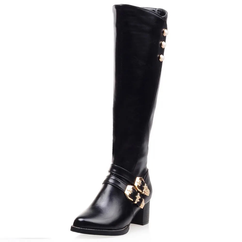 Women's Rubber Boots Female Shoes Zipper Sexy Thigh High Heels High Sexy Round Toe Winter Footwear Rain Ladies Leather Over-the-