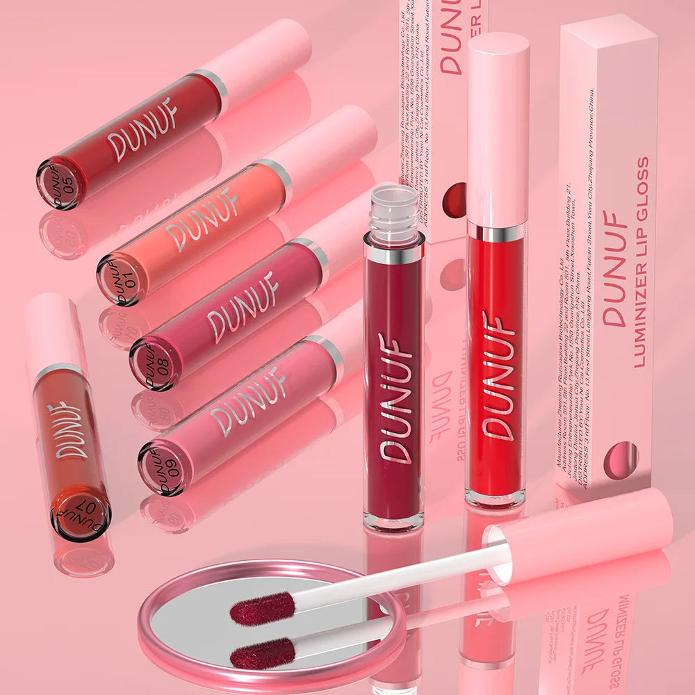 DUNUF High Quality Mirror Gloss Herorange Lipstick Lip Gloss Make-up Lightly Glass Moisturizing Plump Lip stick Lipgloss Gifts