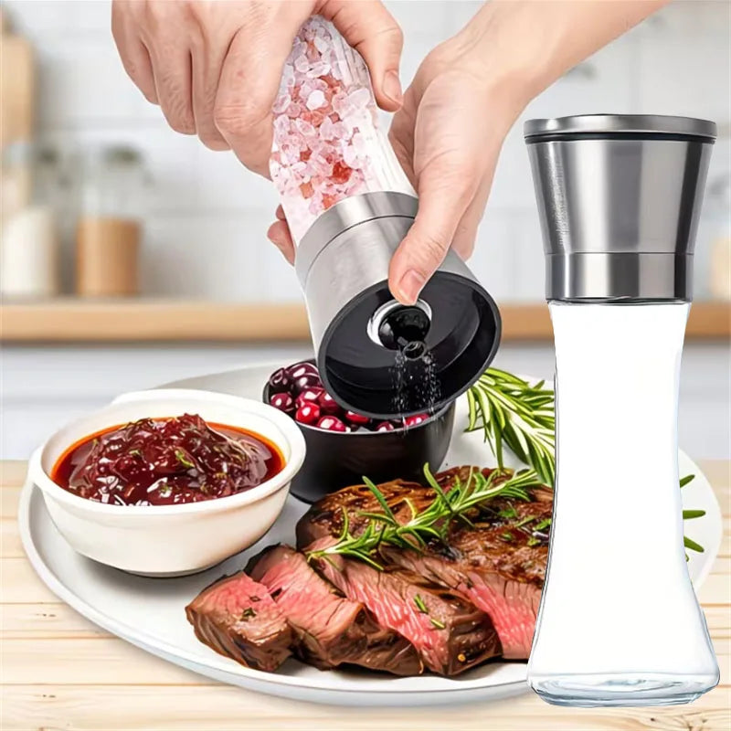 200ML Pepper Grinder Stainless Steel Glass Spice Bottle Manual Pepper & Salt Grinder with Adjustable Coarseness for Kitchen Use