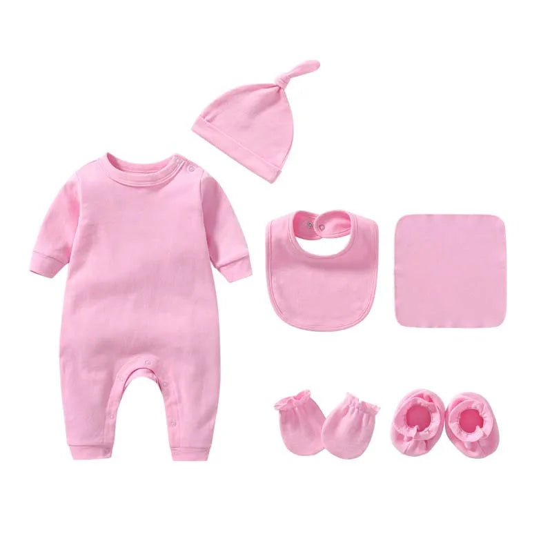 Baby Clothing Boys Girls 6Pcs/Sets Romper Suitable for Newborns Aged 0-3 Months Solid Color 100% Cotton Jumpsuit Baby Set