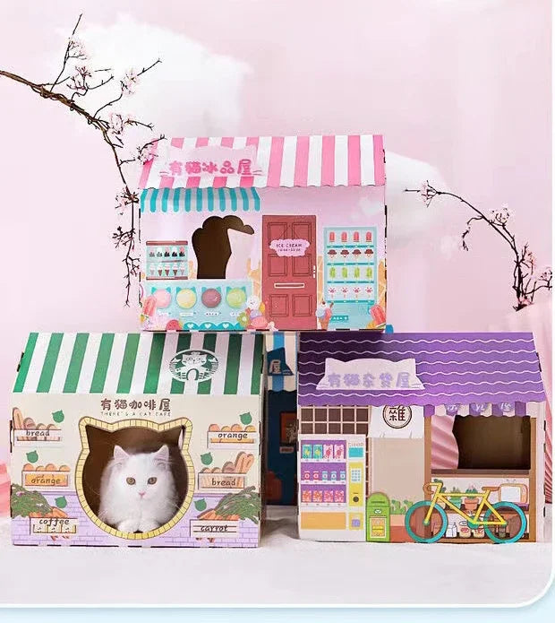 Removable Cat House Corrugated Stratching Post Toy Scratcher Cardboard Scraper for Cats Kitten Scratch Sleeping Bed
