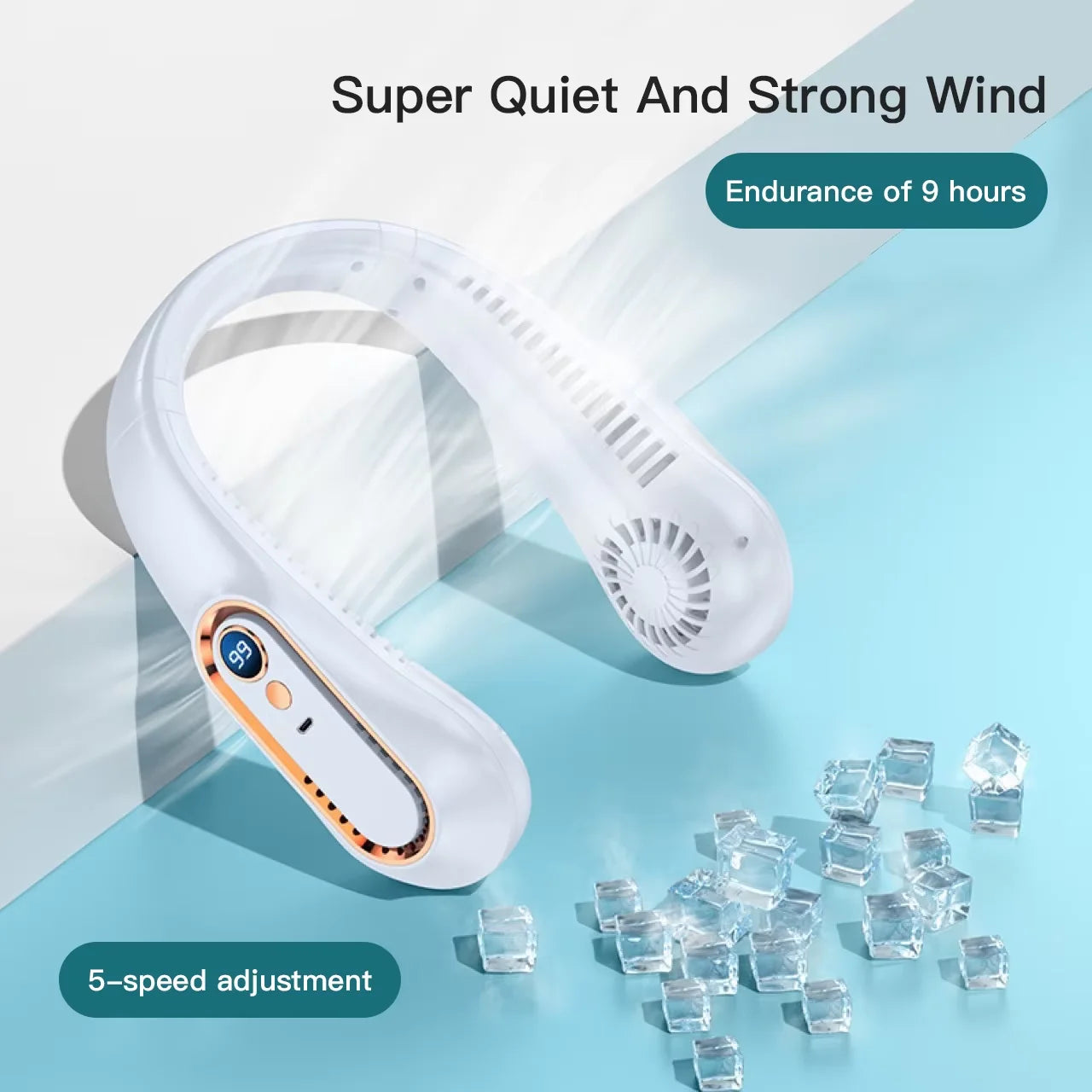 Portable Handheld Mini Fan Foldable Neck Hanging Fans 5 Speed USB Rechargeable Fan with Phone Stand and Display Screen 1800mAh