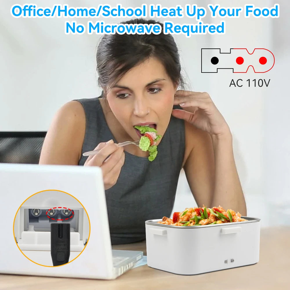 Electric Lunch Box 80W 1.8L Portable Food Warmer Stainless Steel Detachable Heating Bowl Large Capacity For Car Or Home