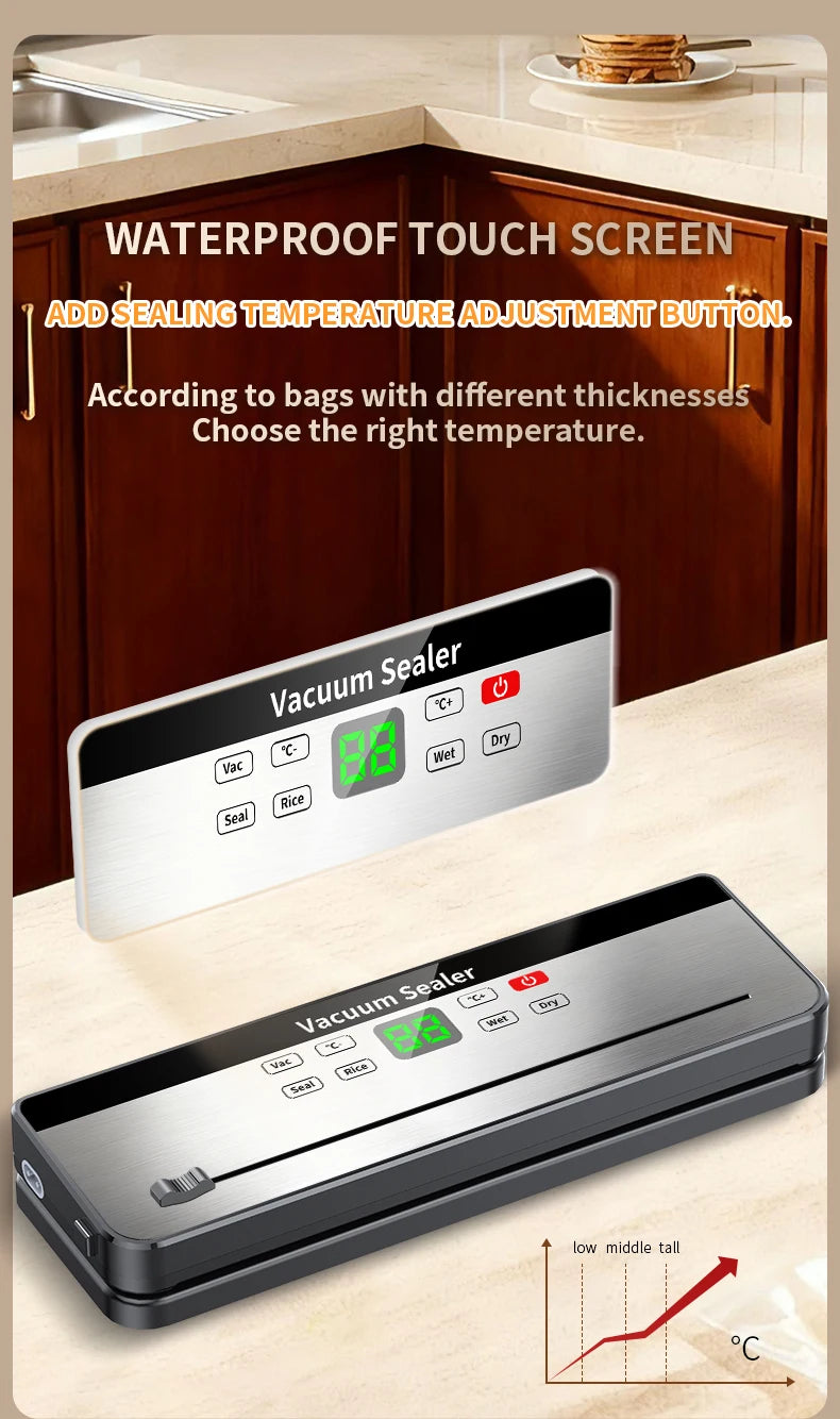 Wireless Portable Vacuum Sealing Machine for Food With Sealing Countdown Display Multi-Pack Vacuum Touch Waterproof Buttons 828