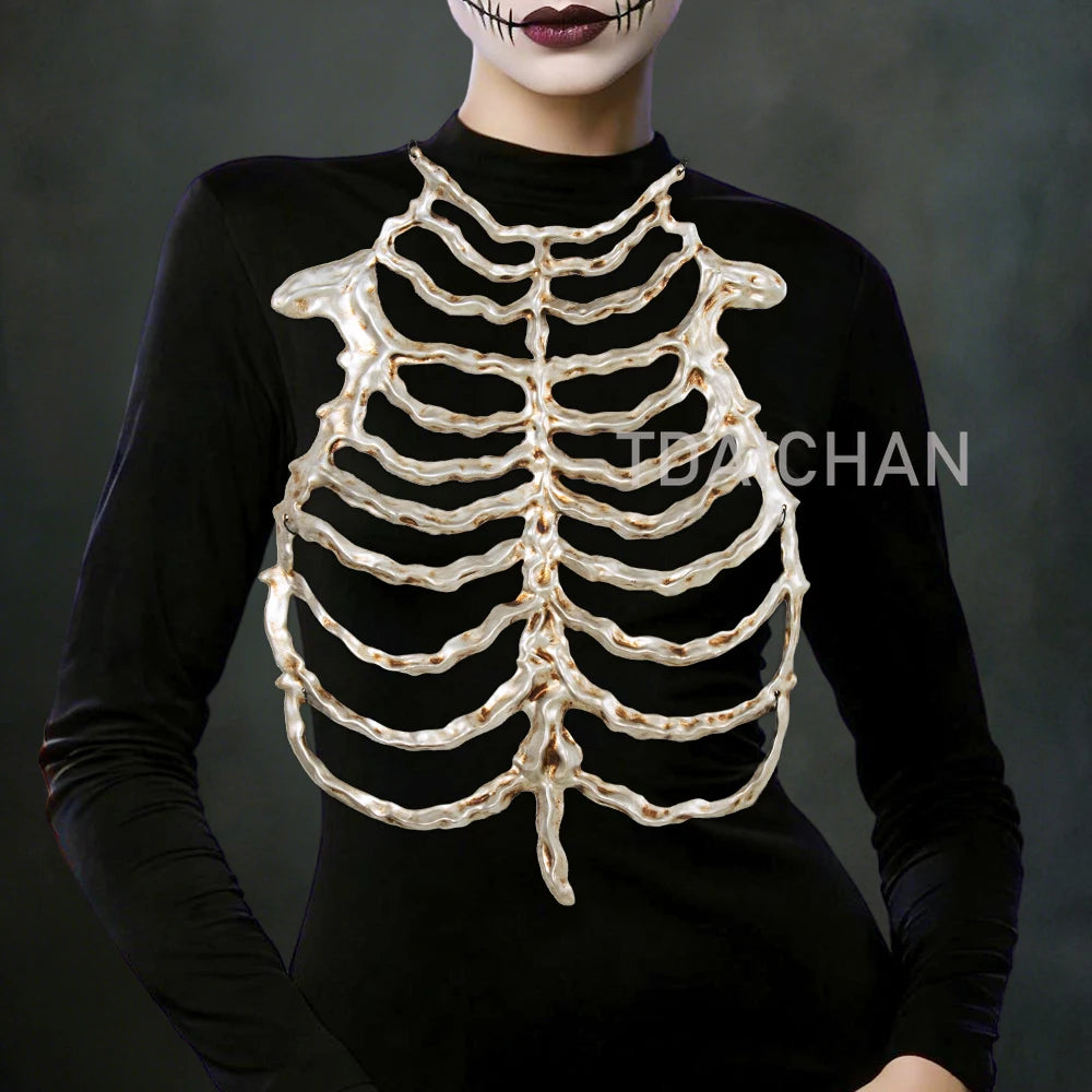 2026Halloween 3D Skeleton Ribcage Chest Piece Fake Bones Polyester Costume Prop for Horror Masquerade Party Makeup Accessories