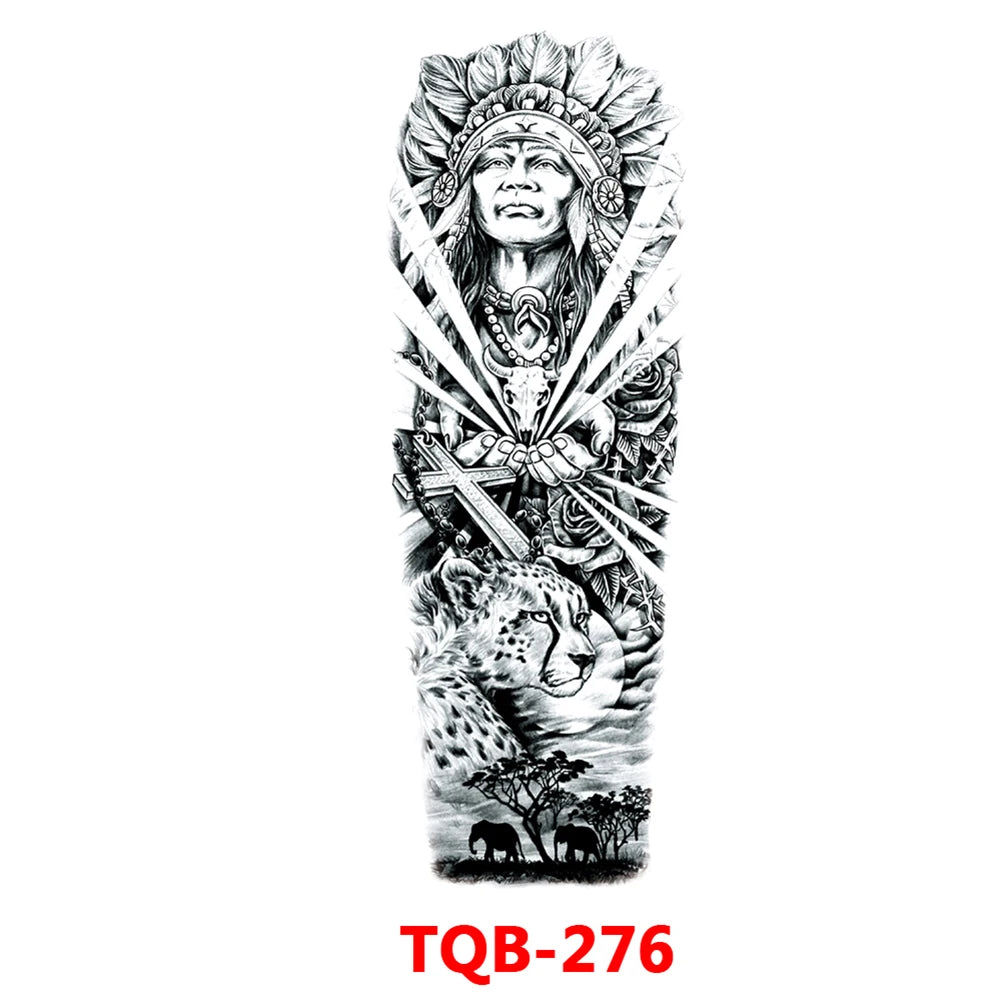 Full-arm Tattoo Stickers With The Crown Of The Virgin Of Jesus And Lion Waterproof Tattoo Stickers