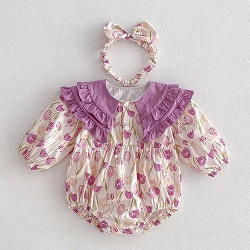2025 New Spring Baby Sisters Dress 1-5Yrs Girl Party Dress Long Sleeved Cotton Rose Print Romper Sisters Kids Princess Dresses