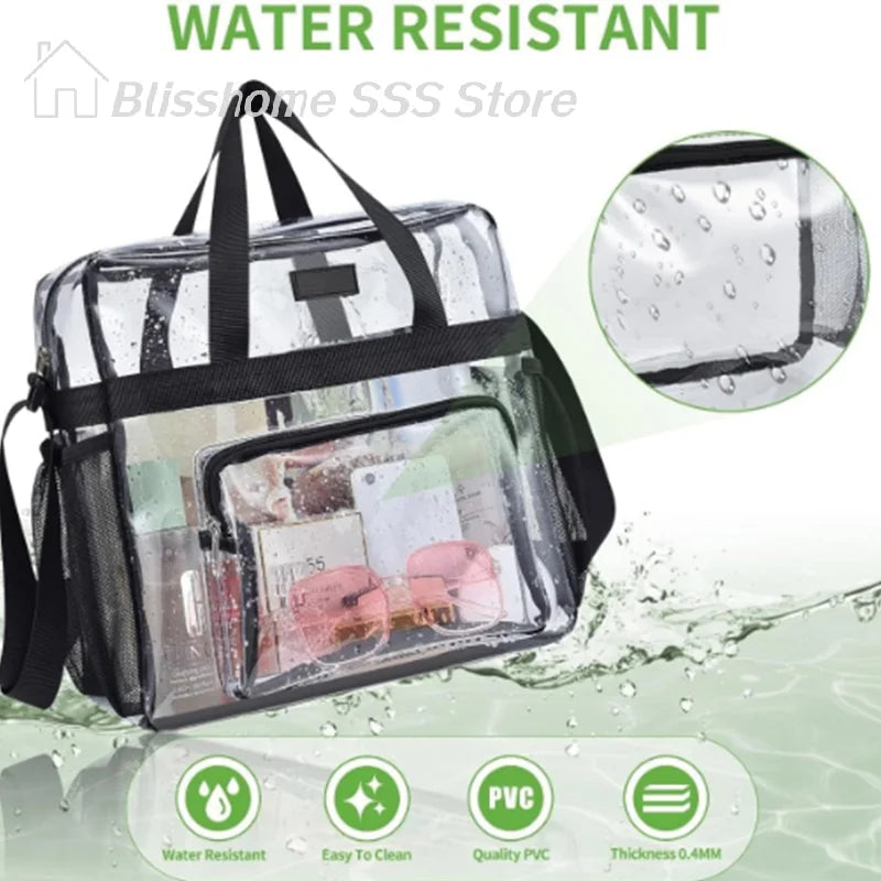 【S】Large Capacity PVC Transparent Bag Portable Washing Bag Clear Tote Multi Pocket Handbag for Home Use Durable Material