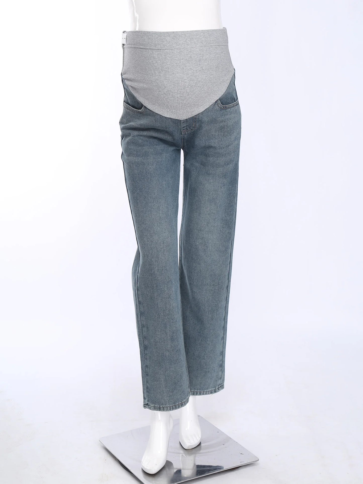 Pregnant Women Fashion Casual Wide-Leg Jeans Adjustable High Waist Belly Support Denim Pants Maternity Clothing for Daily Party
