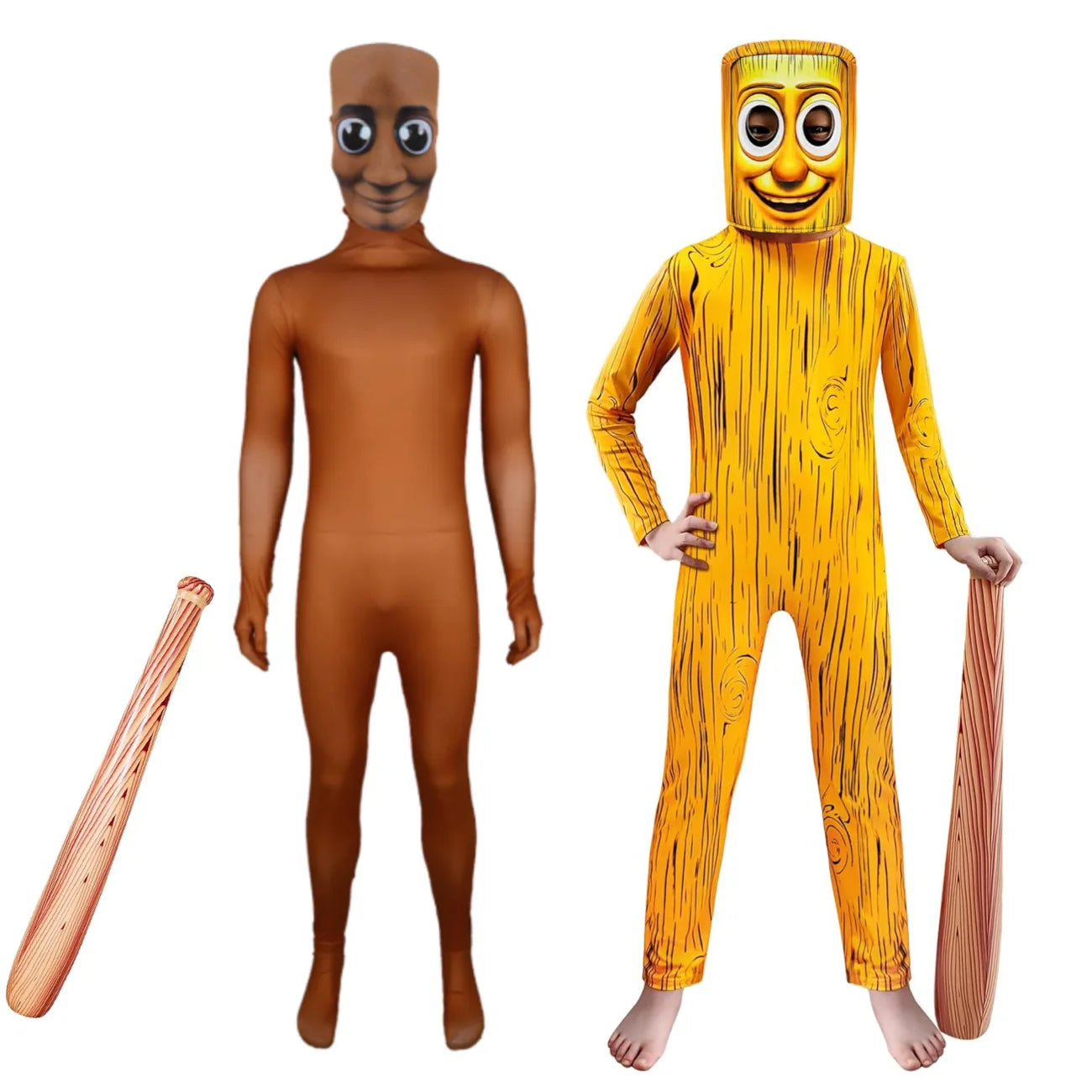 Cartoon Tung Sahur Costume Kids Long Sleeve Bodysuits Children Stage Performance Halloween Carnival Jumpsuit Mask Sets
