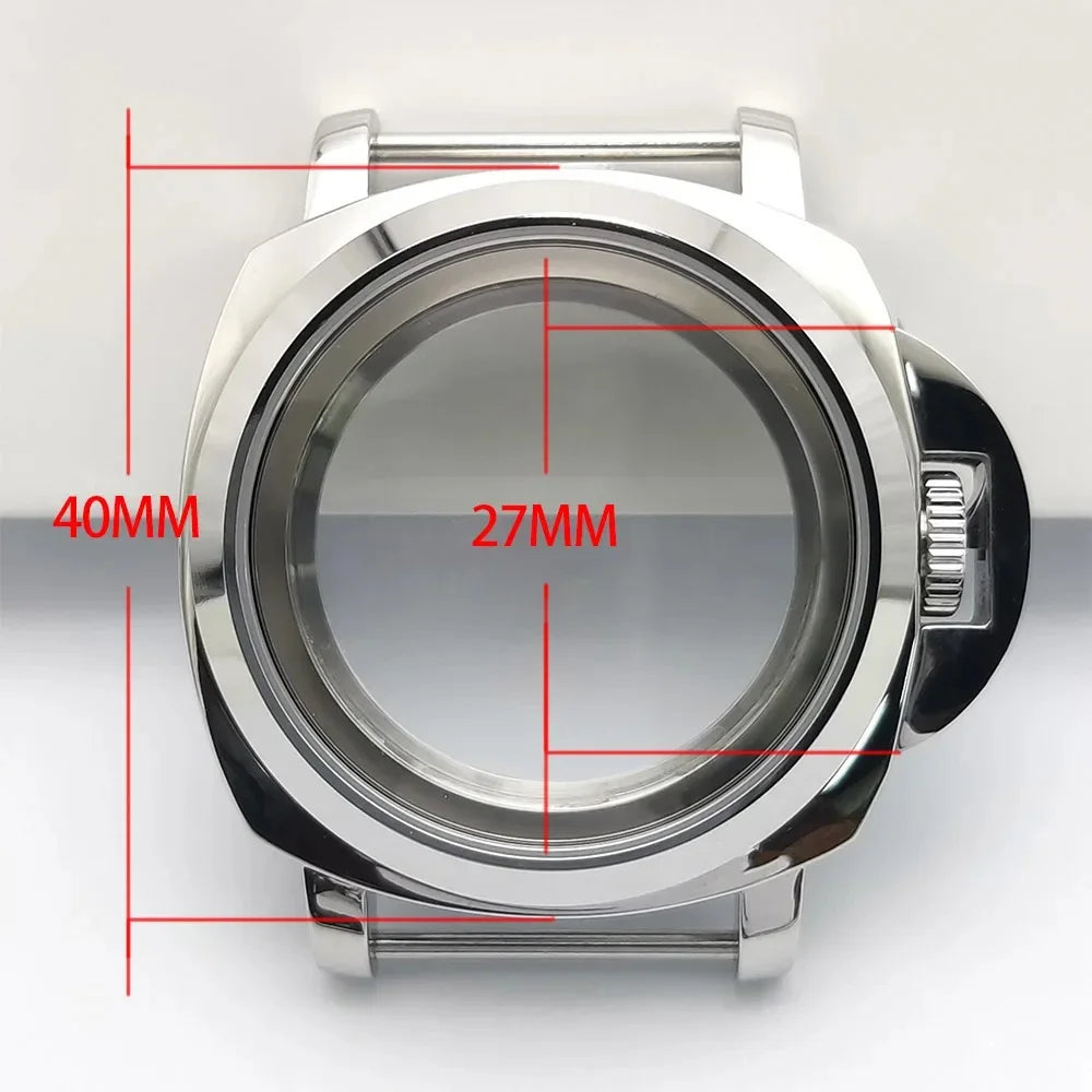For Panerai Style 40mm Stainless Steel Watch Case with Crown Guard Bridge, Fit NH35 NH36 Movement, Watch Mod Parts