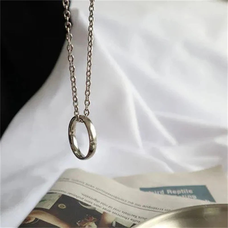 Fashion Ring Pendant Necklace Metal Silver Color Couple Chain Necklaces Men Women Hip Hop Jewelry Gift