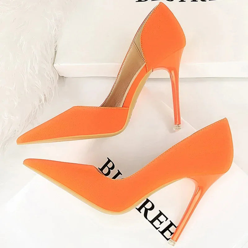 2025 New Women 11cm High Heels Wine Green Pumps Plus Size 34-43 Stripper Evening Orange Heels Lady Wedding Bridal Scarpins Shoes
