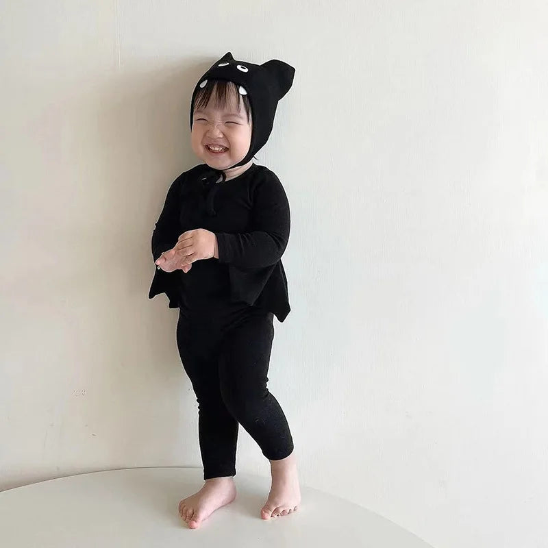 2025 New Baby Halloween Clothes Set Boys Girls Cute Bat Sleeve Bodysuit + Hat  Toddler Fashion Kids Halloween Party Clothing