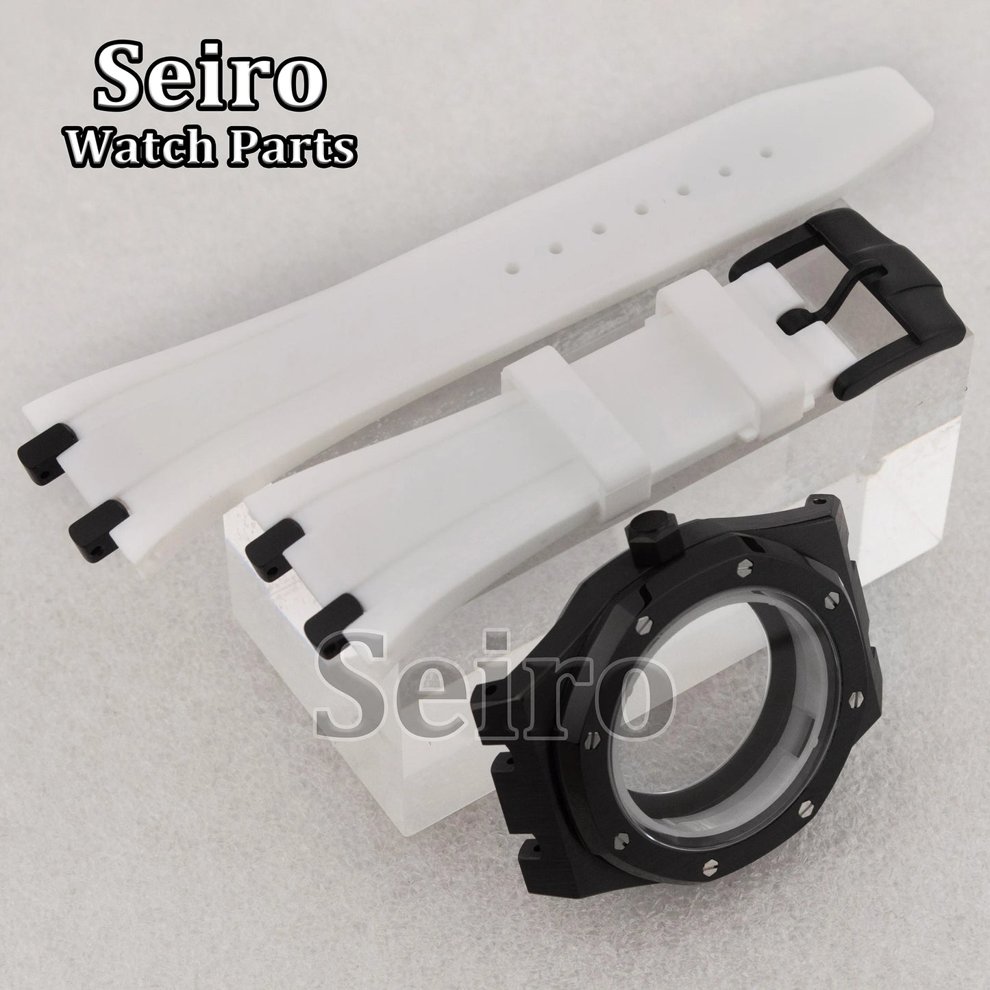 42mm Octagon Watch Case Rubber Strap Sapphire Crystal 10bar for 31.8mm Dial Royal Oak NH35 NH36 Movement Watch Modified Parts