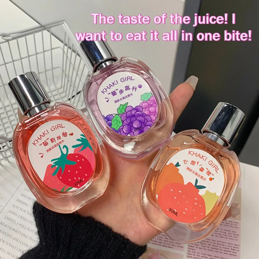 Young Girl Fruity Fragrance Women Perfume Light Long Lasting Sweet Scent of Grape Strawberry Orange 30ml Portable Fruity Perfume