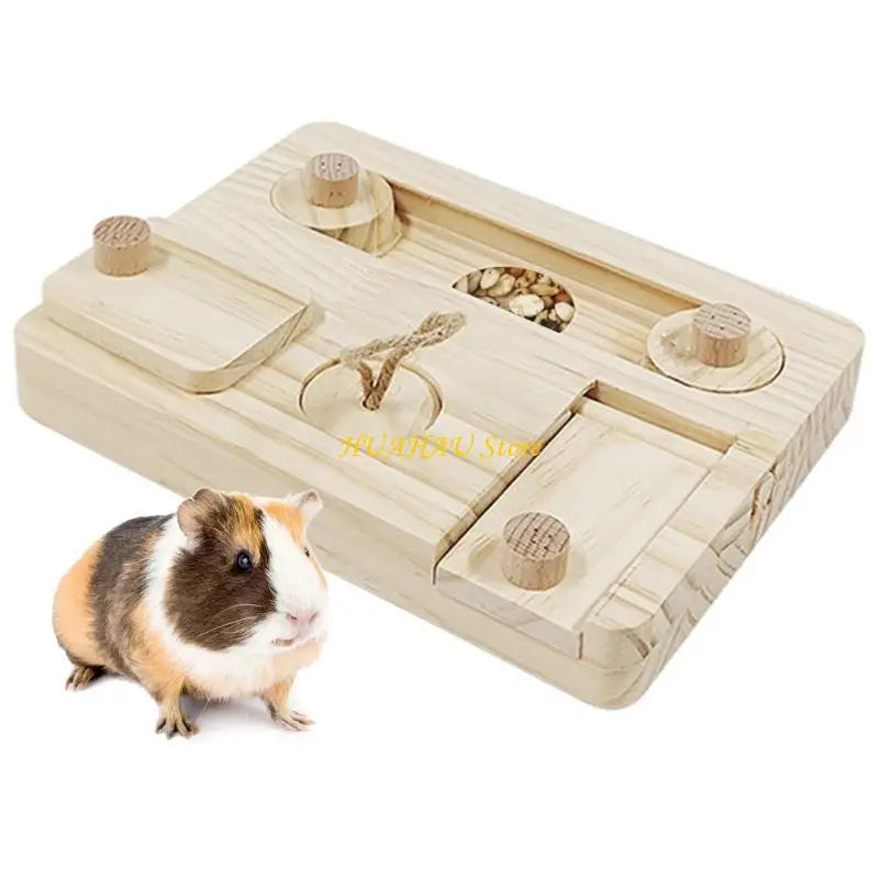J6BB Small Pets Feeder Entertainment Puzzle Foraging Toy Treats Wooden Feeders Dispenser Funny Training Toy for Hamsters