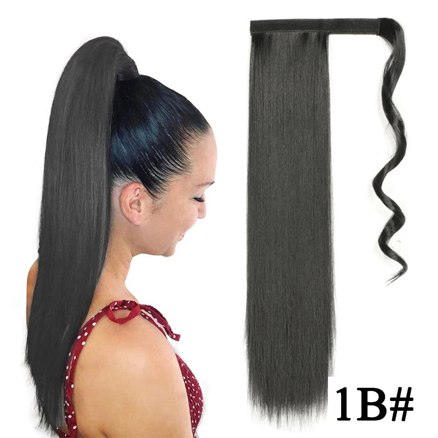 Synthetic Ponytail Long Straight Wrap Around Ponytail Hair Extension Heat-Reistant Fiber Pony Tail Fake Hairpieces For Women