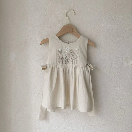 7618-1 Girl Baby Dress  Autumn New Flowers Embroidered Girl's Dress Butterfly Strap Apron Sleeveless Suspender Dress