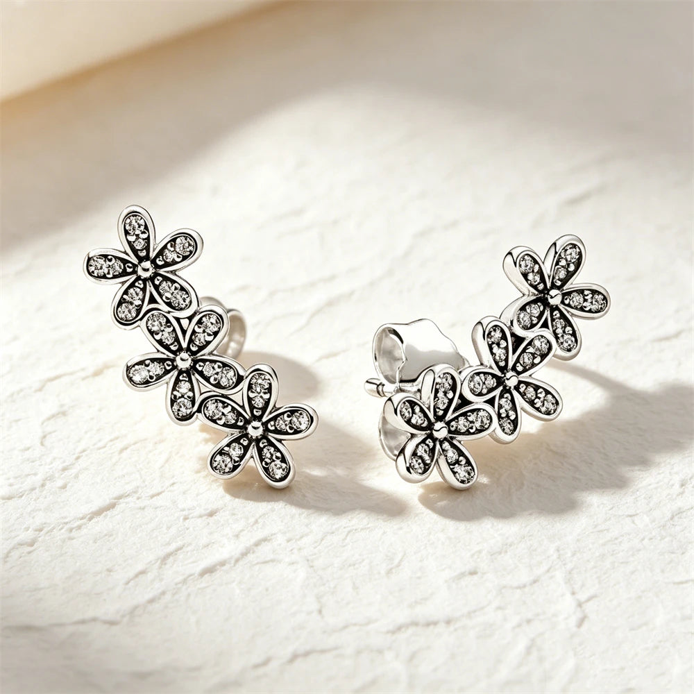 925 Sterling Silver Butterfly Flower Bee Lilac Leaf Zircon Earrings Suitable for Daily Wear as Women's Jewelry Holiday Gifts