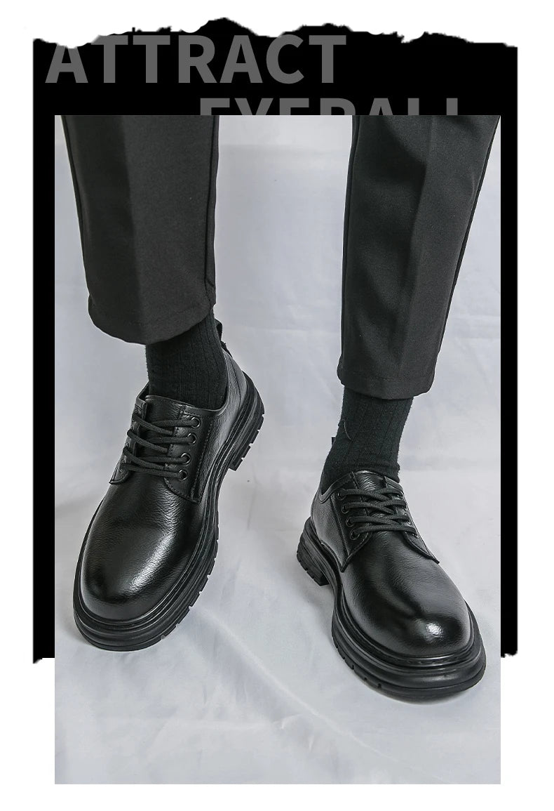 2025 New British-style Black Casual Leather Shoes for Men's Business Formal Wear Large-sized Work Shoes Trendy Size 48