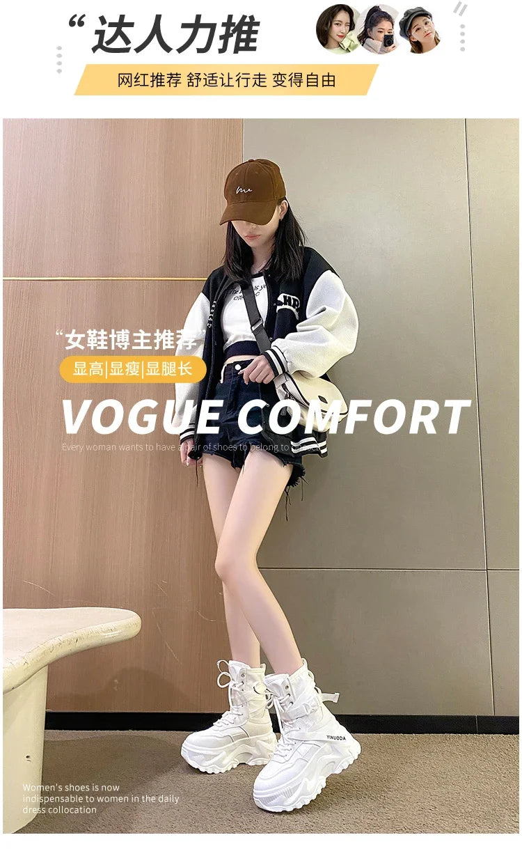Hot Fashion Women Chunky Platform Motorcycle Boots White Lace Up Thick Bottom Shoes Woman Autumn Winter Ankle