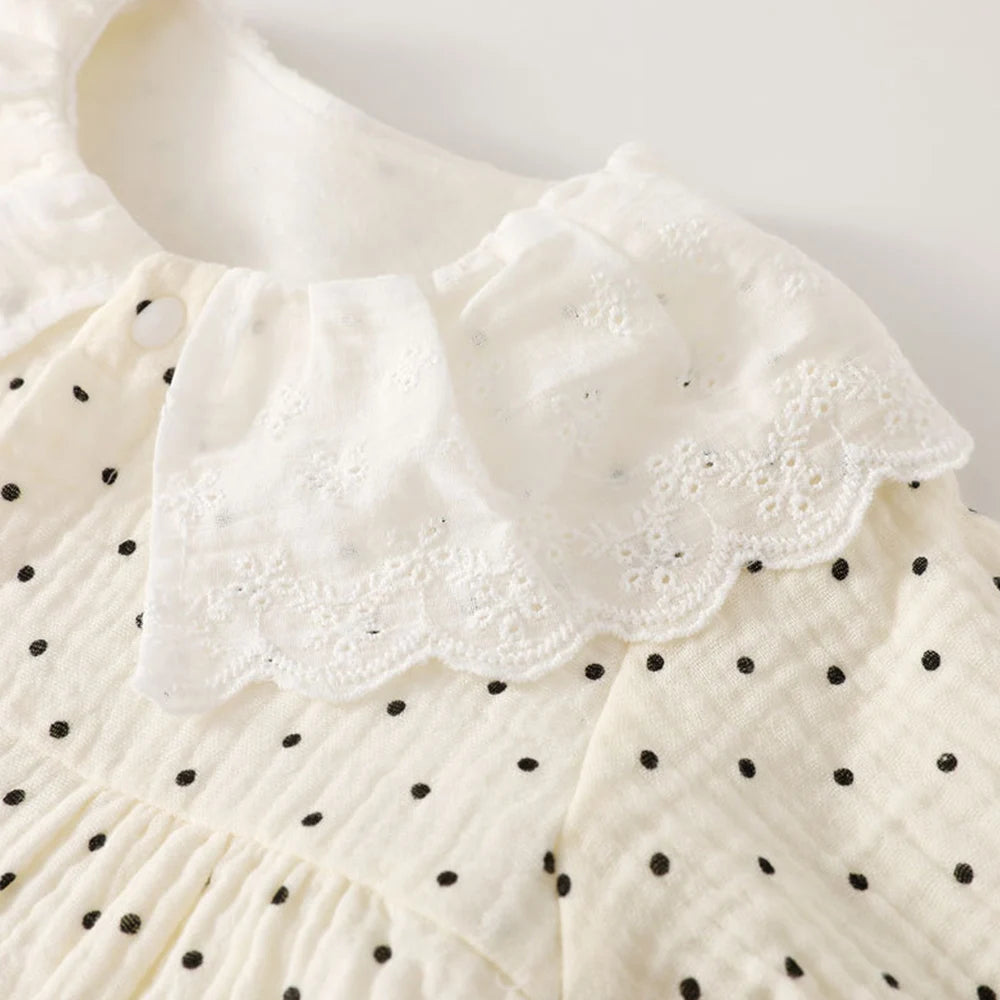 Gauze Baby Rompers Girls Floral Dot Print Peter Pan Collar Newborn Clothing Spring Autumn Infant Girl Long Sleeve Jumpsuit