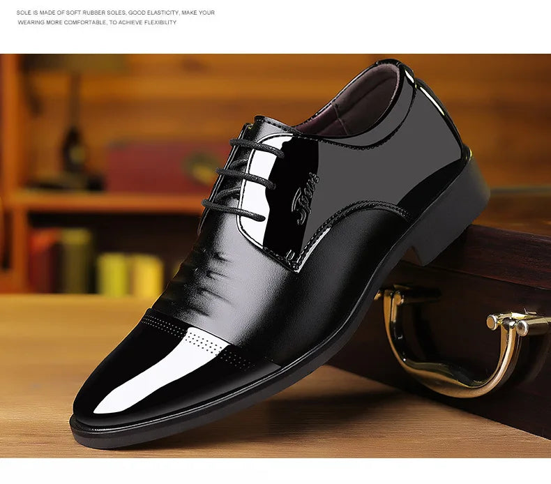 Glossy Leather Men's Shoes Casual Wedding High-Heeled Pointed-Toe Business Style British Leisure Men's Footwear