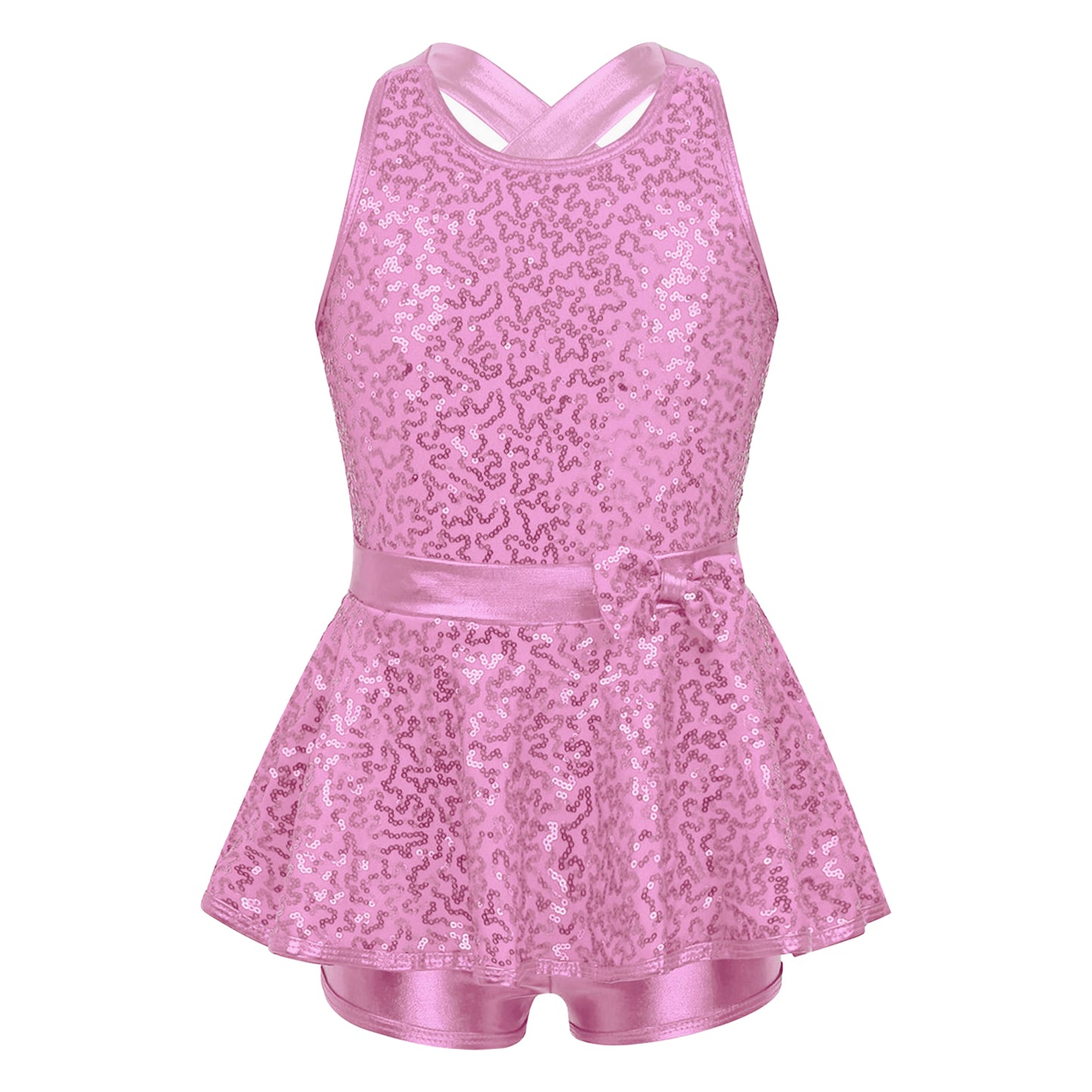 Kids Girls Shorty Unitard Sleeveless Sequin Rompers Leotard Bodysuit Performance Children Jazz Modern Dance Party Tap Costumes