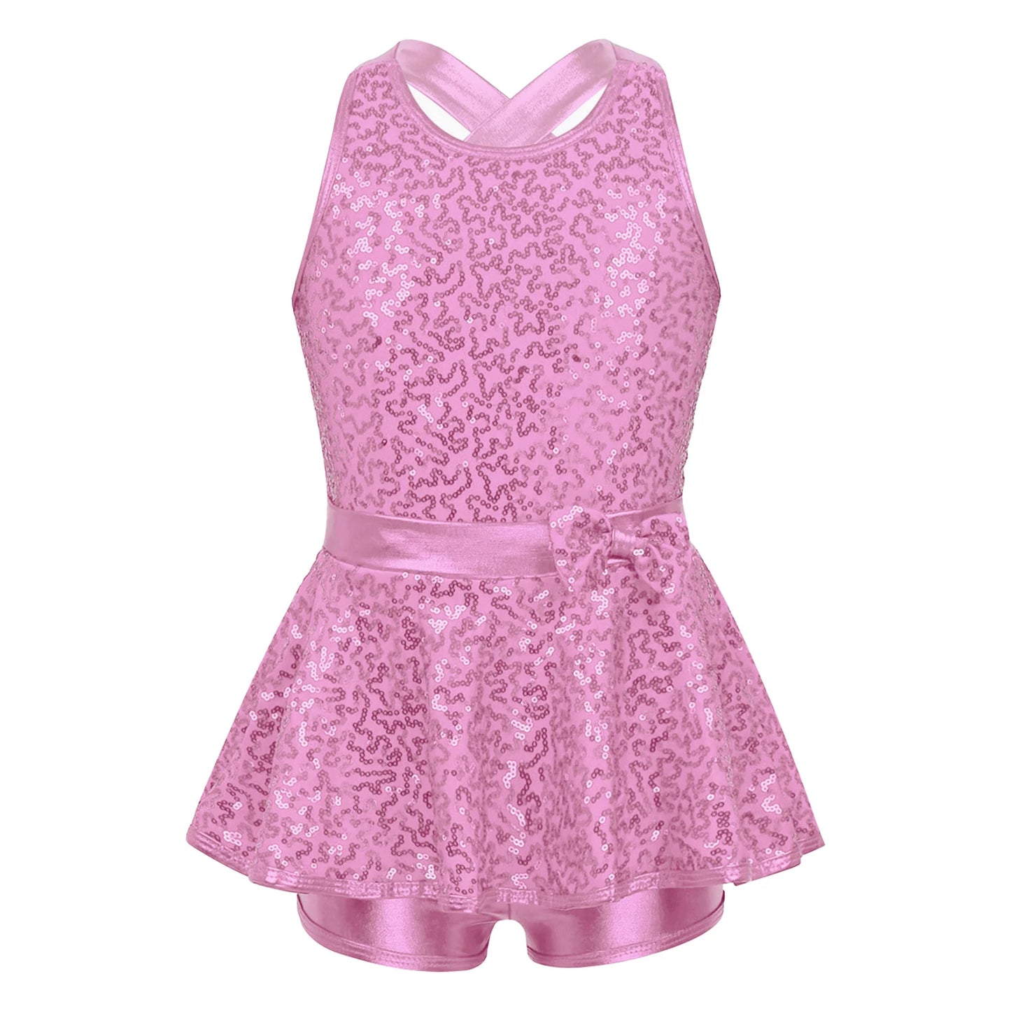 Kids Girls Shorty Unitard Sleeveless Sequin Rompers Leotard Bodysuit Performance Children Jazz Modern Dance Party Tap Costumes