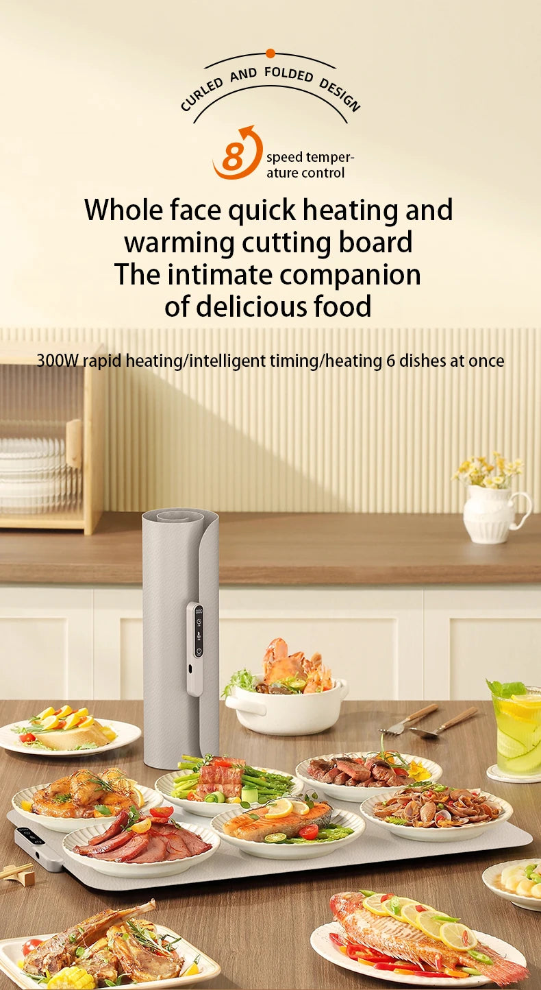 TINSOL Food Warmer Pad Foldable Silicone Heating Pad Portable Meal Cart Insulation Pad 8-Level Temperature Adjustment