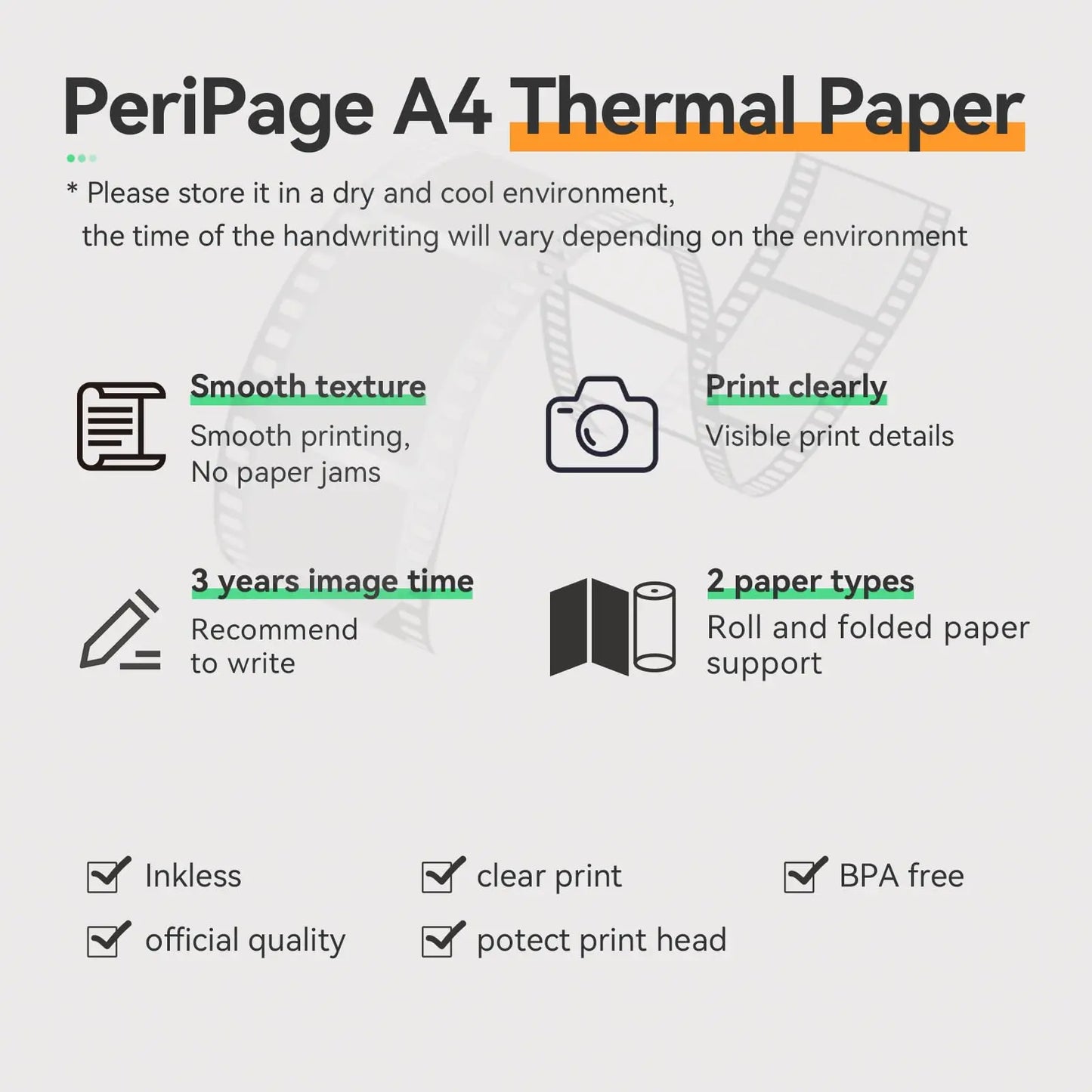 A4 Thermal Printer Paper PeriPage 100 Pages Folded for Long-lasting and Quick Dry for Oil/water proof Paper BPA Free Clear Print