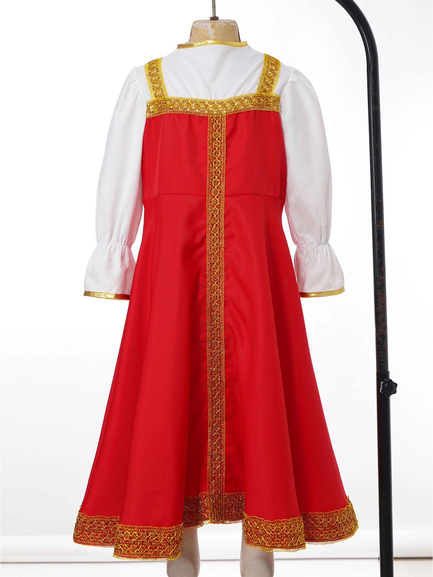 Kids Girls Russian Traditional Dance Costume Halloween Cosplay Festive Party Outfit Russian Fancy Dress with Headpiece Set 2-8Y