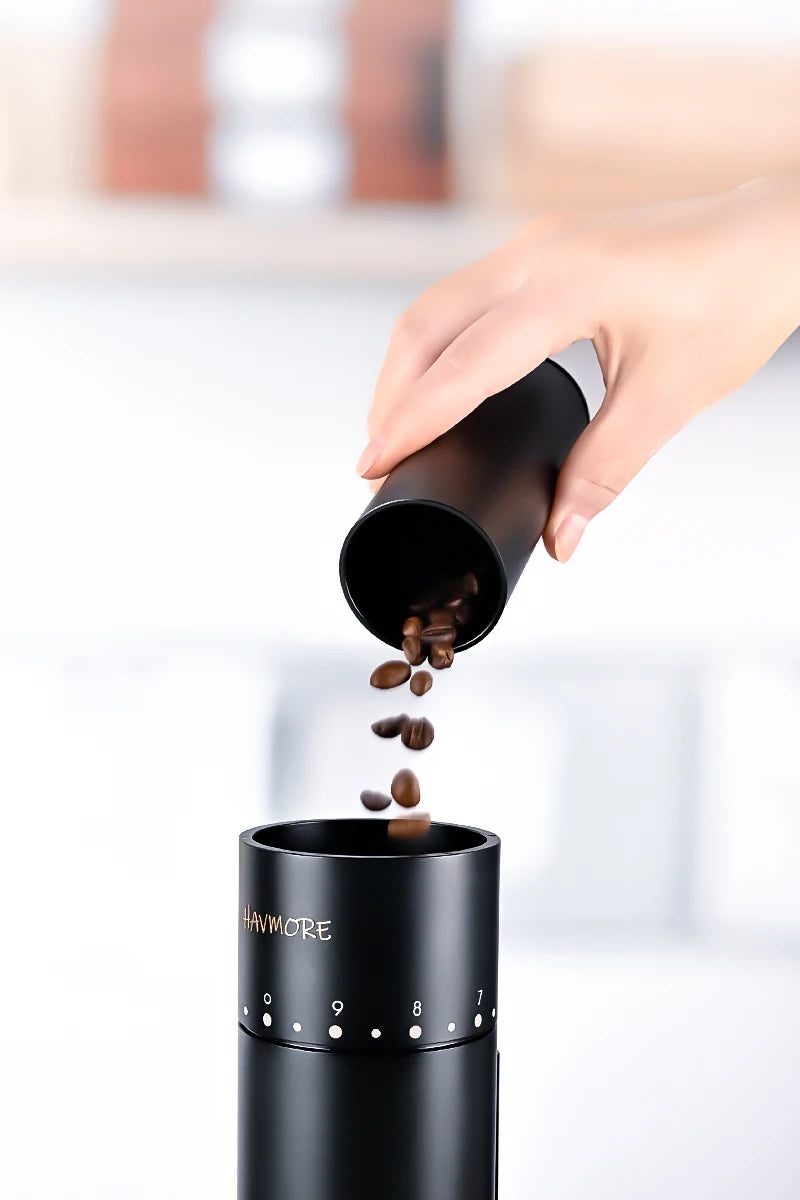 New Black Aluminum Electric Automatic Burr Mill Grinder Adjustable Stainless Steel Blades Coffee Grinder