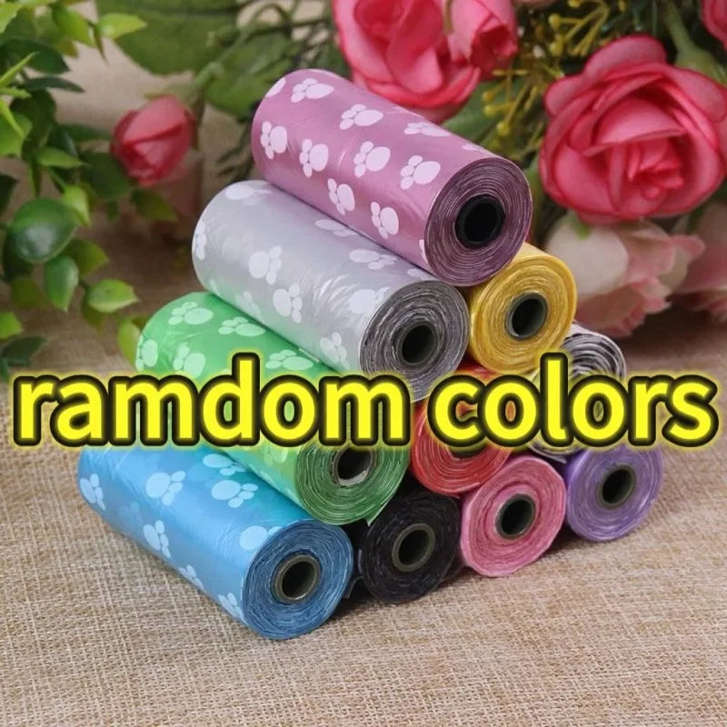 5/10/20/50rolls Random Color Cartoon Paw Graphic Dog Poop Bags Pet Poop Bags Leak-Proof Dog Waste Bags for Pet Supplies Tools