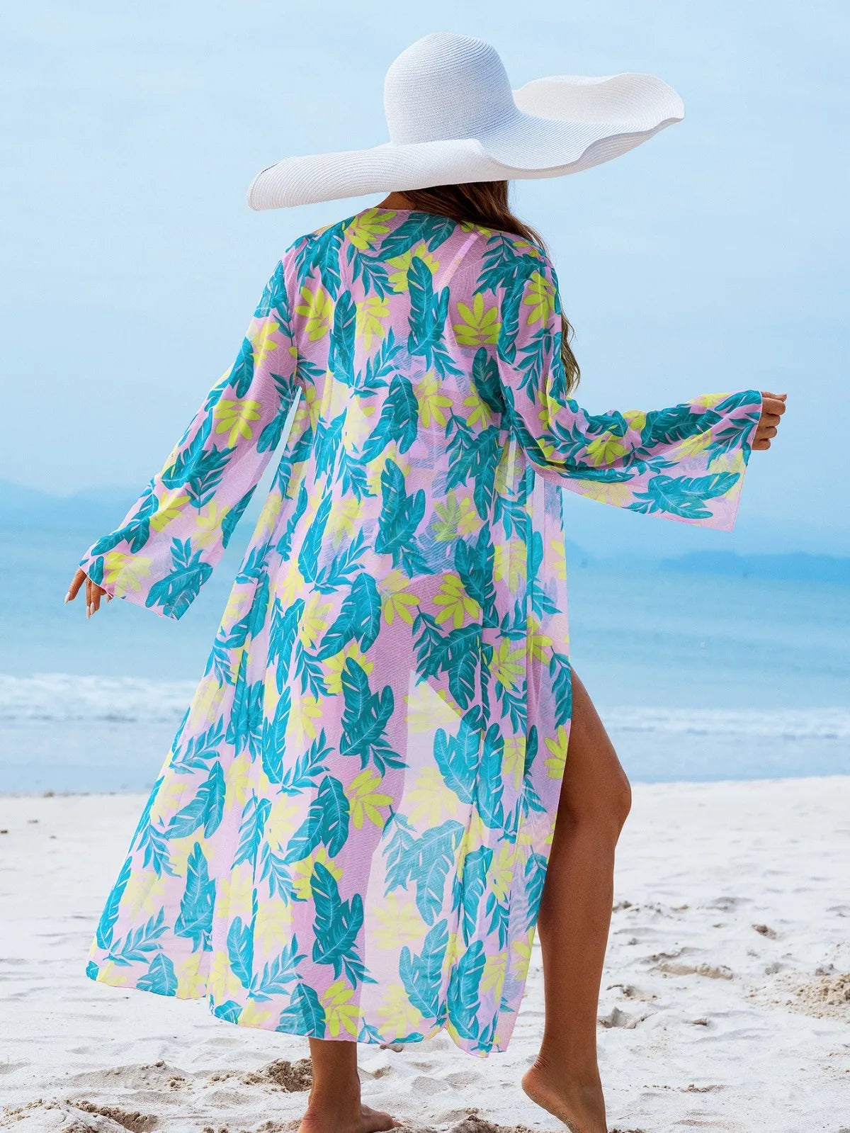 Women 3 Pieces Underwire Floral Bikini Set V Neck High Waist Swimsuit With Long Sleeve Kimono Cover Up Beach Bathing Suit