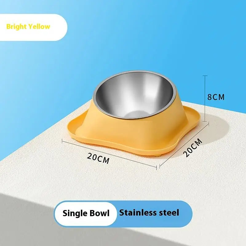 1pc Stainless Steel Double Cat Dog Bowl Cat Food Container Non-slip Base Pet Water Feeder Tilt Safeguard Neck Puppy Cats Bowls