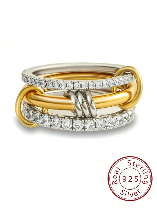 925 Sterling Silver Simple Fashionable Multi-Layer Round Zircon Ring For Women Anniversary Luxury High Quality Fine Jewelry