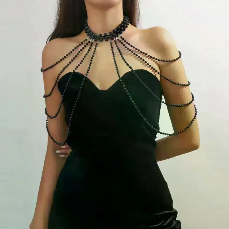 Bridal Tassel Imitation Pearl Shoulder Chain Necklace Elegant Cheongsam Dress Shawl Wedding Jewelry Accessories Gift For Women