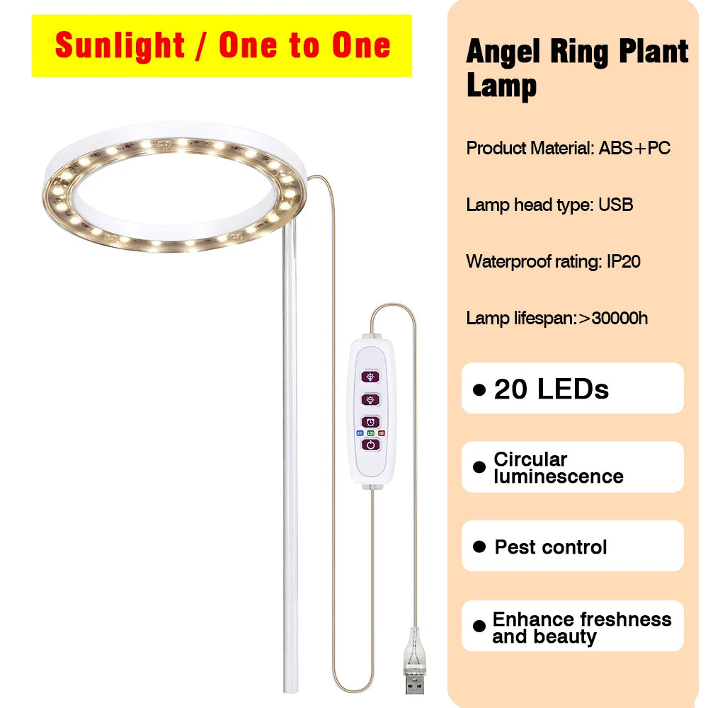 LED Grow Light Full Spectrum with UV IR Angel Ring Phytolamp DC5V USB for Indoor Grow Tent Planting