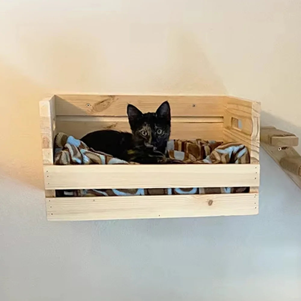 Wall mounted cat wooden basket wall cat bed cat tree modern cat wall solid wood furniture suitable for cats sleeping