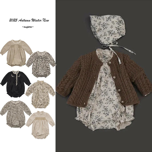 2025 Autumn Winter Baby Clothing Jumpsuit New Long Sleeved Girls Jumpsuit Fresh Floral Casual Cotton Baby Triangle Crawling Suit
